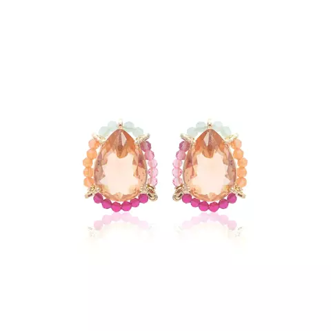 BRINCO CRISTAL MORGANITA CRISTAL QUARTZO ROSA CRISTAL TURMALINA ROSA GOTA BORDADA