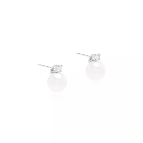 BRINCO PEROLA ZIRCONIA BRANCA PONTO DE LUZ COM PÉROLA SHELL 12MM PRATA 925