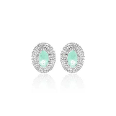 BRINCO FUSION TURMALINA ZIRCONIA BRANCA OVALÃO BORDADO PRATA 925