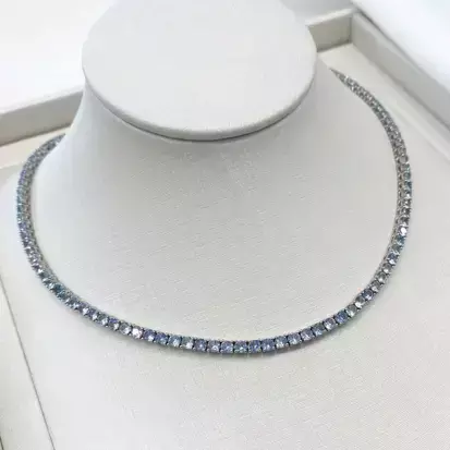 COLAR RIVIERA AZUL EM PRATA 925 COM BANHO DE RÓDIO 45CM