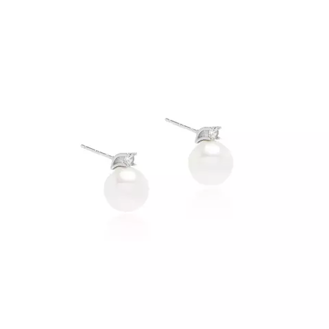 BRINCO PEROLA ZIRCONIA BRANCA PONTO DE LUZ COM PÉROLA SHELL 10MM PRATA 925