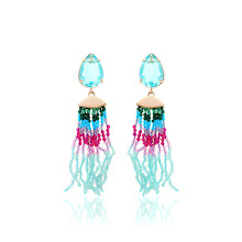 BRINCO CRISTAL TOPAZIO AZUL CRISTAL ESMERALDA CRISTAL TURMALINA ROSA GOTA COM TASSEL