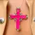 Colar cruz cravejada fusion turmalina rosa banho de ouro 18k 51cm - comprar online