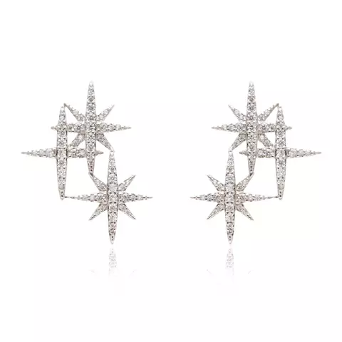 Brinco Trio de Estrelas Zircônia Branca Prata 925