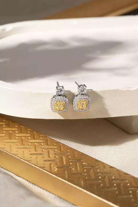 BRINCO ZIRCONIA FANCY YELLOW ZIRCONIA CÚBICAS BRANCA QUADRADINHO PRATA 925