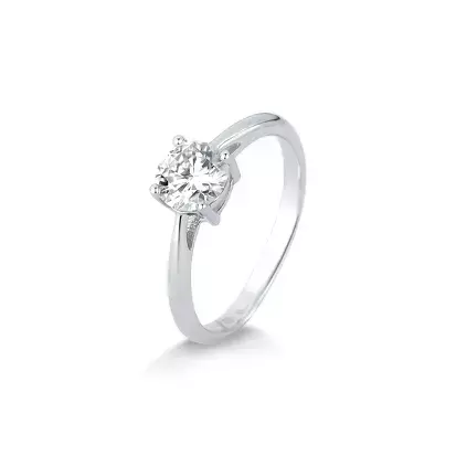 ANEL MOISSANITE SOLITÁRIO EM PRATA COM BANHO DE RÓDIO 6,5MM 1CT