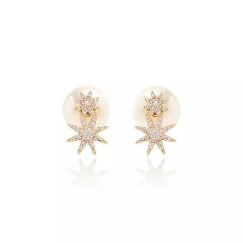 BRINCO ZIRCONIA BRANCA PEROLA EARCUFF ESTRELAS COM FECHO PEROLA BANHO OURO