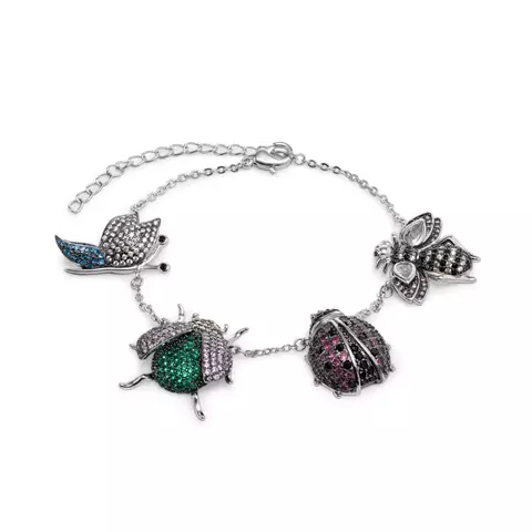 PULSEIRA ZIRCONIA BRANCA ZIRCONIA COLORIDA FOUR BUGS RODIO
