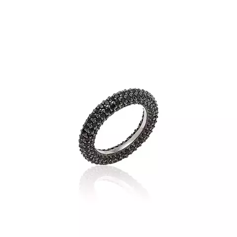 ANEL ZIRCONIA NEGRA 5 LINHAS TODA CRAVEJADA PRATA 925