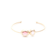 PULSEIRA BRACELETE CRISTAL TURMALINA ROSA CRISTAL AMETISTA 2 OVAIS DOURADO