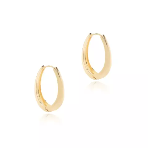BRINCO FOLHEADO LISO ARGOLA OVALADA DOURADA