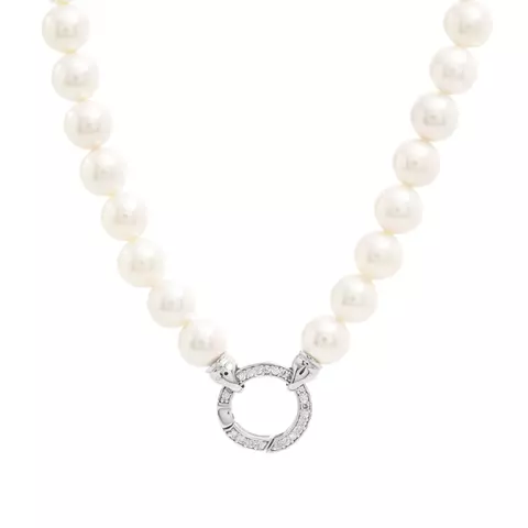 COLAR PEROLA ZIRCONIA BRANCA SHELL 12MM FECHO CIRCULO PRATA 925 49CM