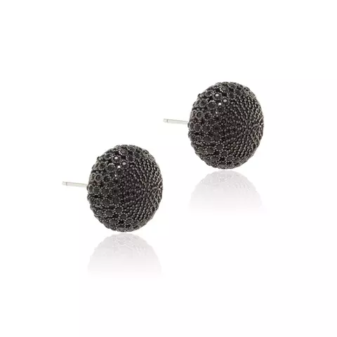 BRINCO ZIRCONIA NEGRA BOLOTA BOTÃO
