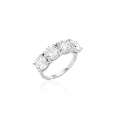 Anel com 4 Zircônias Brancas Redondas - Prata 925