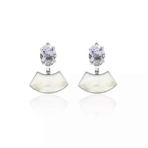 BRINCO CRISTAL TANZANITA MADREPEROLA EAR JACKET SEMIJOIA RODIO