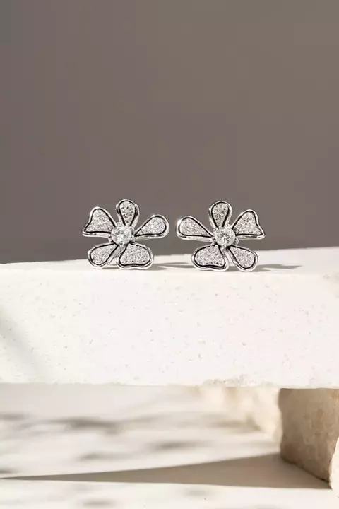 BRINCO PRATA 925 ZIRCONIA BRANCA FLOR FORMAS