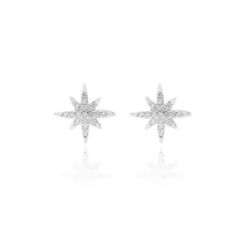 BRINCO ZIRCONIA BRANCA ESTRELA 8 PONTAS PRATA 925