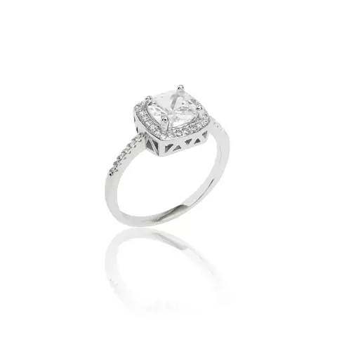 ANEL PRATA 925 ZIRCONIA BRANCA QUADRADO