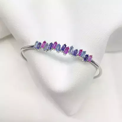 PULSEIRA BRACELETE GEOMÉTRICO RAINBOW EM PRATA 925 COM BANHO DE RÓDIO