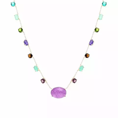 COLAR FUSION AMETISTA OVAL COM CRAVAÇÃO EM GARRAS BANHO DE OURO 18K 50CM