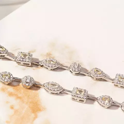 COLAR CRISTAL DIAMOND PINK ZIRCONIA BRANCA RIVIERA FORMAS PRATA 925