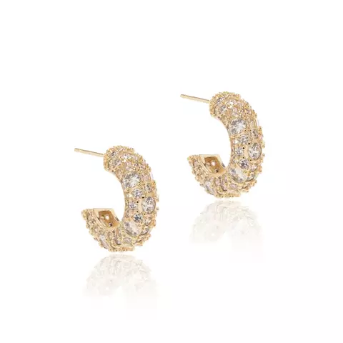 BRINCO ZIRCONIA BRANCA ARGOLA PONTOS DOURADO