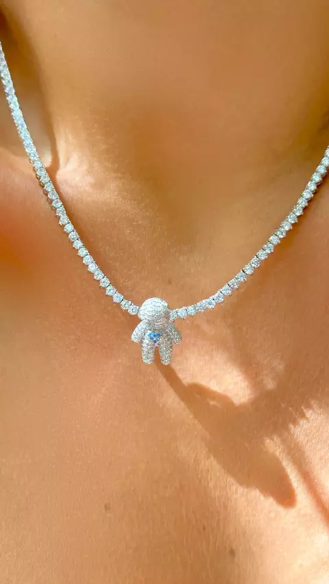 PINGENTE ZIRCONIA DIAMOND BLUE ZIRCONIA BRANCA MENINO INTEIRO CRAVEJADO PRATA 925