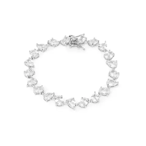 PULSEIRA ZIRCONIA DIAMOND GOTA E OVAL PRATA 925 - 17CM