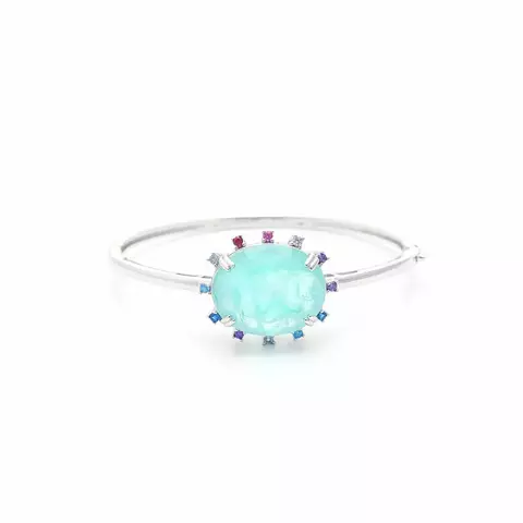 BRACELETE OVAL BORDADO FUSION TURMALINA LIGHT CRISTAL TOPÁZIO AZUL PRATA 925 pulseira