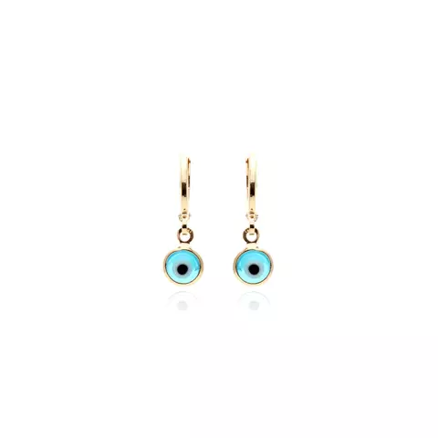 Brinco esmalte/resina argolinha olho grego banho ouro18k