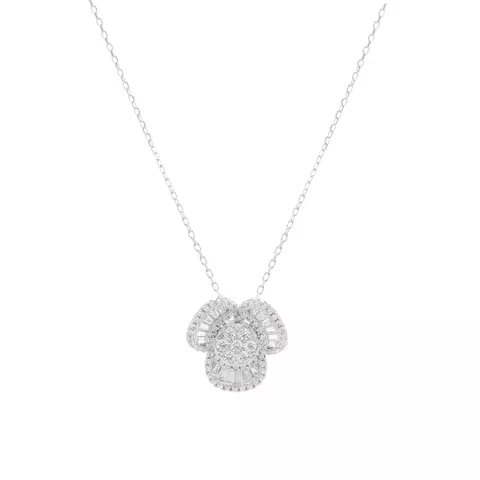 COLAR ZIRCONIA BRANCA FLOR DE BAGUETES PRATA 925