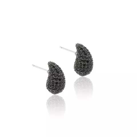 BRINCO ZIRCONIA NEGRA GOTA PERA CRAVEJADA 14MM