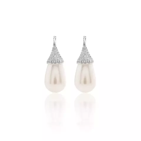 BRINCO PEROLA ZIRCONIA BRANCA PENDULO CLICK SEMI