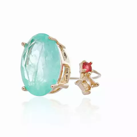 ANEL OVAL FUSION ESMERALDA COLOMBIANA BANHO DE OURO 18K