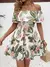 Moda elegante vestido feminino linha pescoço manga corte plissado impressão de