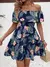 Moda elegante vestido feminino linha pescoço manga corte plissado impressão de na internet