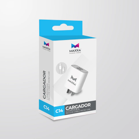 Cargado maxxa 2 puertos USB + cable v8 2A - comprar online