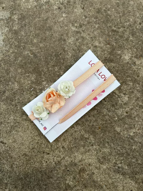 015 - Vincha Elástica con Flor - Salmón/Blanco - comprar online