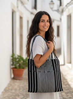 Handcrafted Striped Chiapas Satchel | Sustainable & Vegan - Rostros México