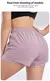 Shorts esportivos elásticos femininos, shorts com bolsos, leggings falsas de io na internet