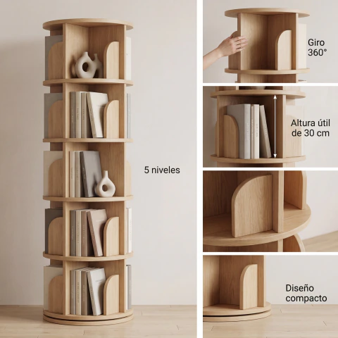 Biblioteca Giratoria Librero Organizador Libros Alto 160cm - Homer Design