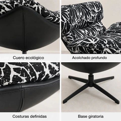 Sillón Bianca Giratorio Jacquard Base Metálica De 4 Puntas - Homer Design