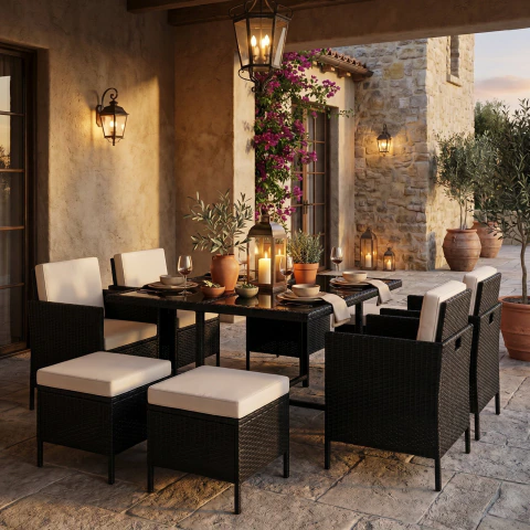 Juego De Terraza 4 Sillones 4 Taburete Para 8 Personas
