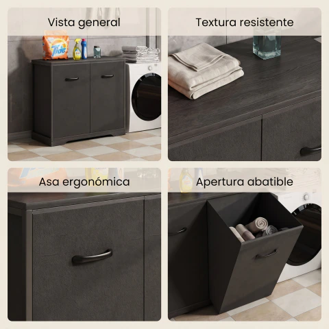 Gabinete Comoda Para Ropa Sucia Baño Y Logia 2 Cestos Tela - Homer Design