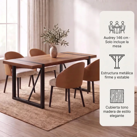 Mesa Comedor Audrey 146x74cm Rectangular Estructura Metálica - comprar en línea