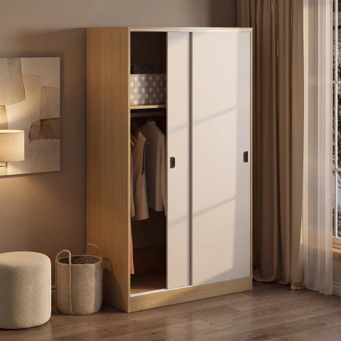 Clóset De 100 Cm Con Dos Puertas Correderas Y 5 Estantes