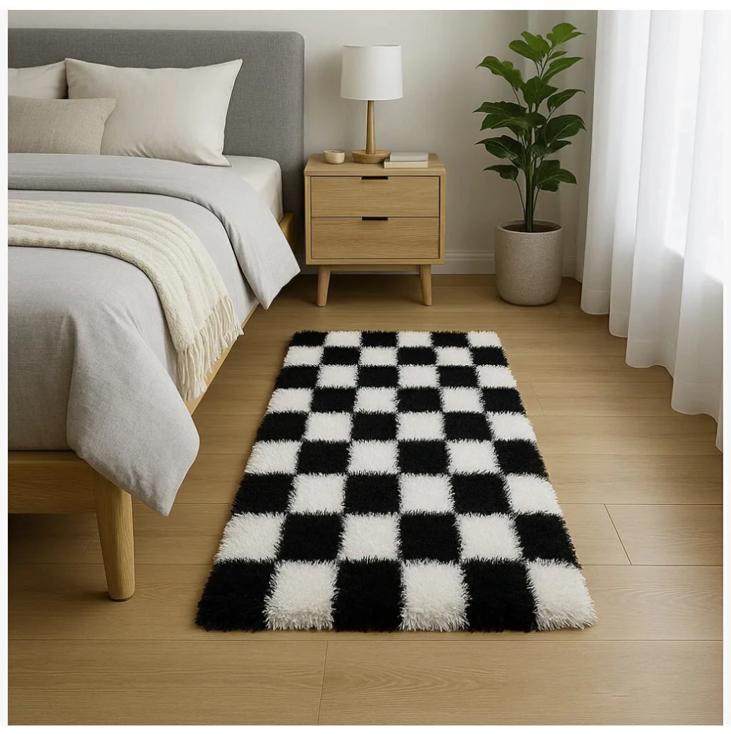 Alfombra Peluda Suave Rectangular Para Living 60x160 Cm Multicolor