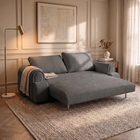 Sofá Cama Convertible De 3 Cuerpos Tapizado En Lino 200 Cm - tienda en línea