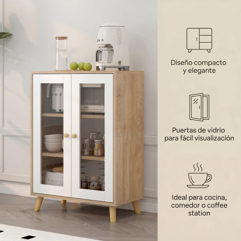 Aparador Buffet De Cocina Comedor Puerta De Vidrio 60cm - comprar en línea