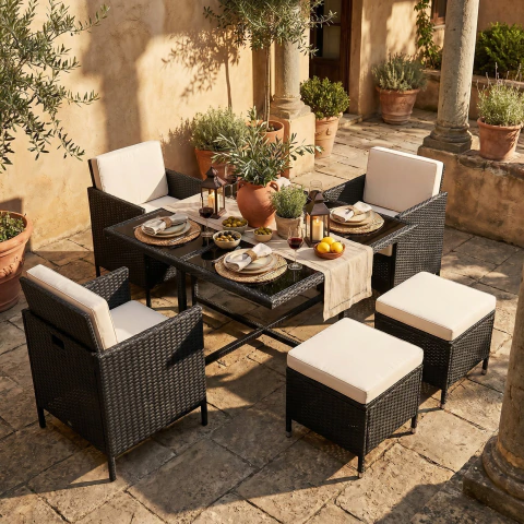 Juego De Terraza 4 Sillones 4 Taburete Para 8 Personas - tienda en línea